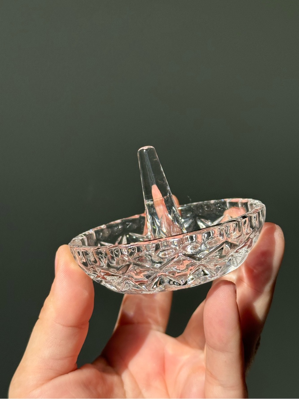 3" Vintage Ring Holder Circular 24% Lead Clear Cut Crystal by Zajecar Crystal